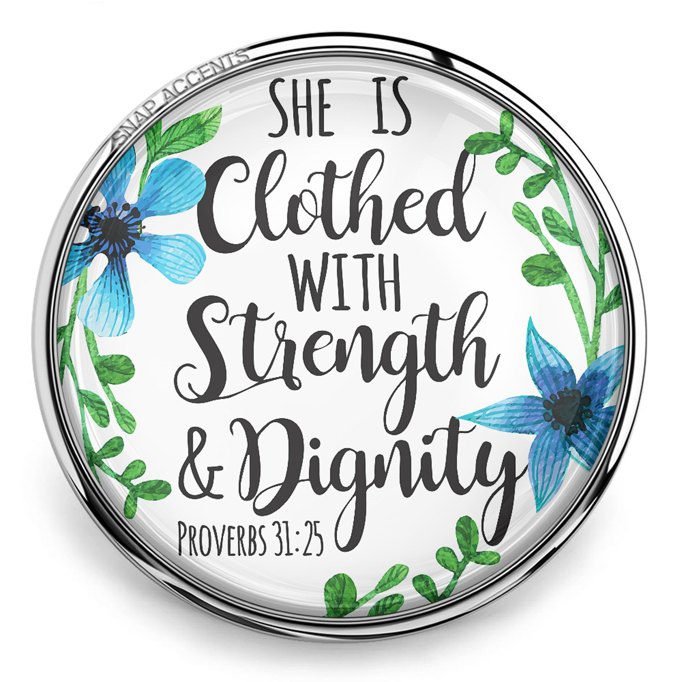 Bible Verse Snap Jewelry Ginger Charm 18MM Clothed Strength Dignity Faith Button
