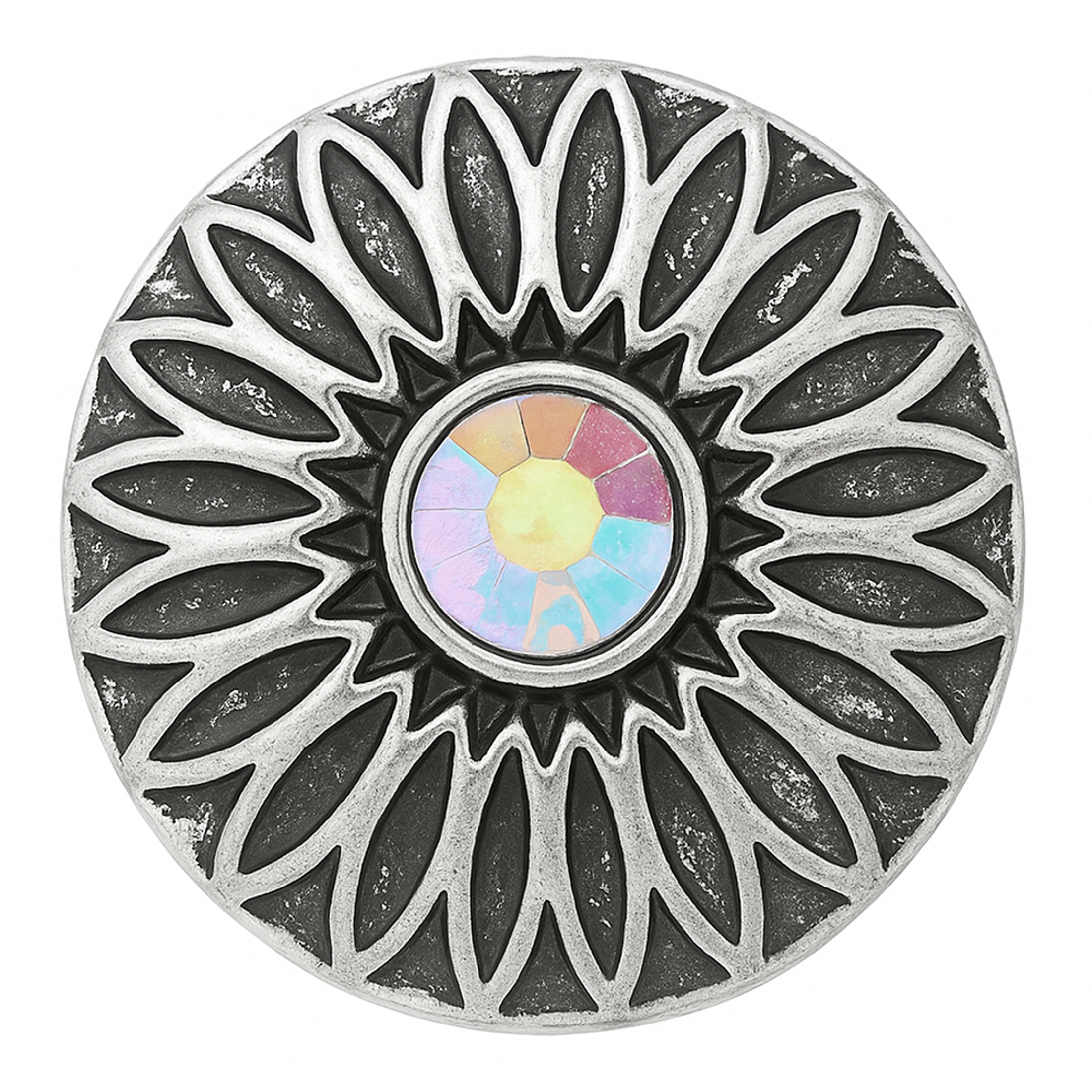 Flower Snap Jewelry Ginger Charm 18MM Iridescent Silver Rhinestone Snap Button