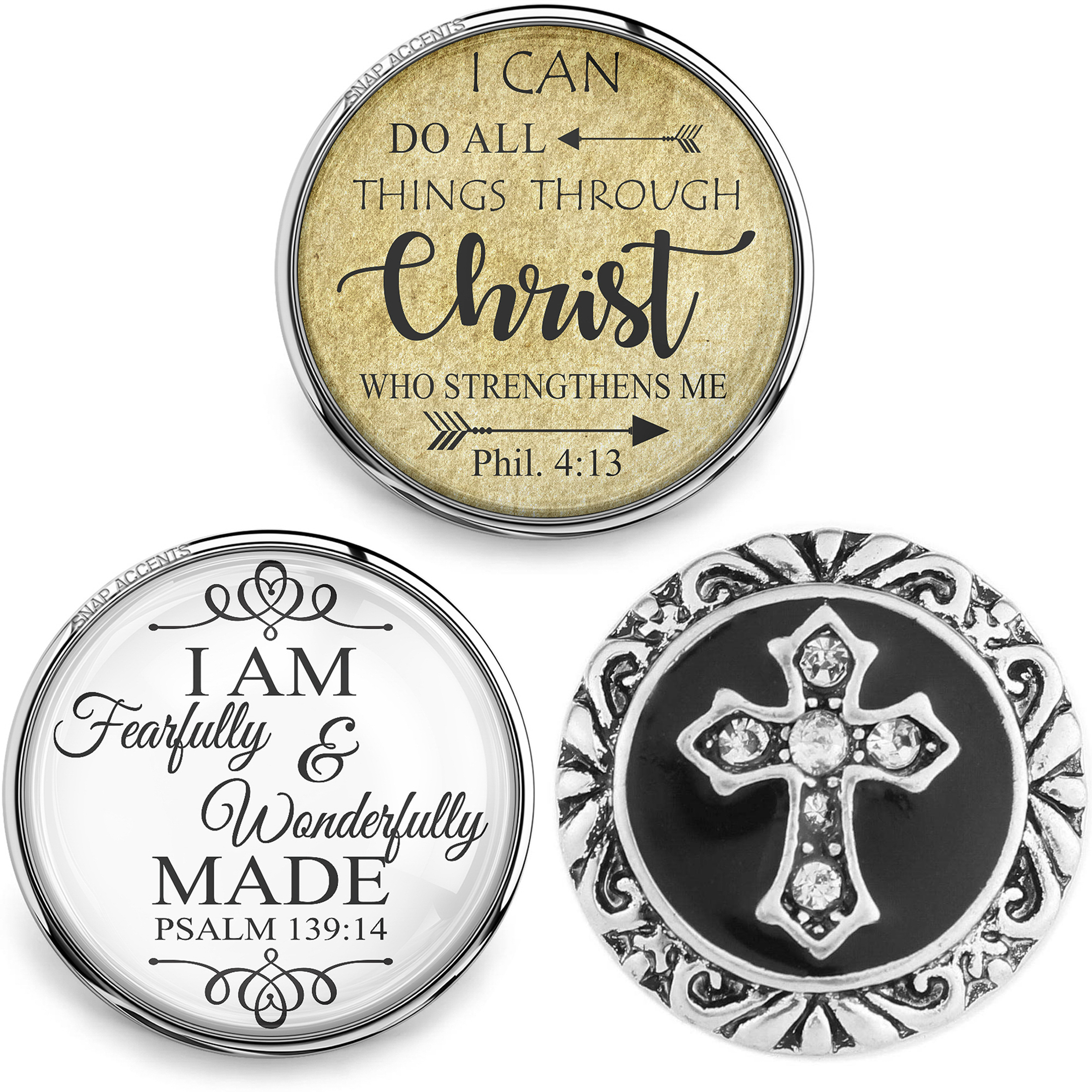 Snap Jewelry Set - 3 Faith 18MM Ginger Charm Christian Faith Snap Button Bundle