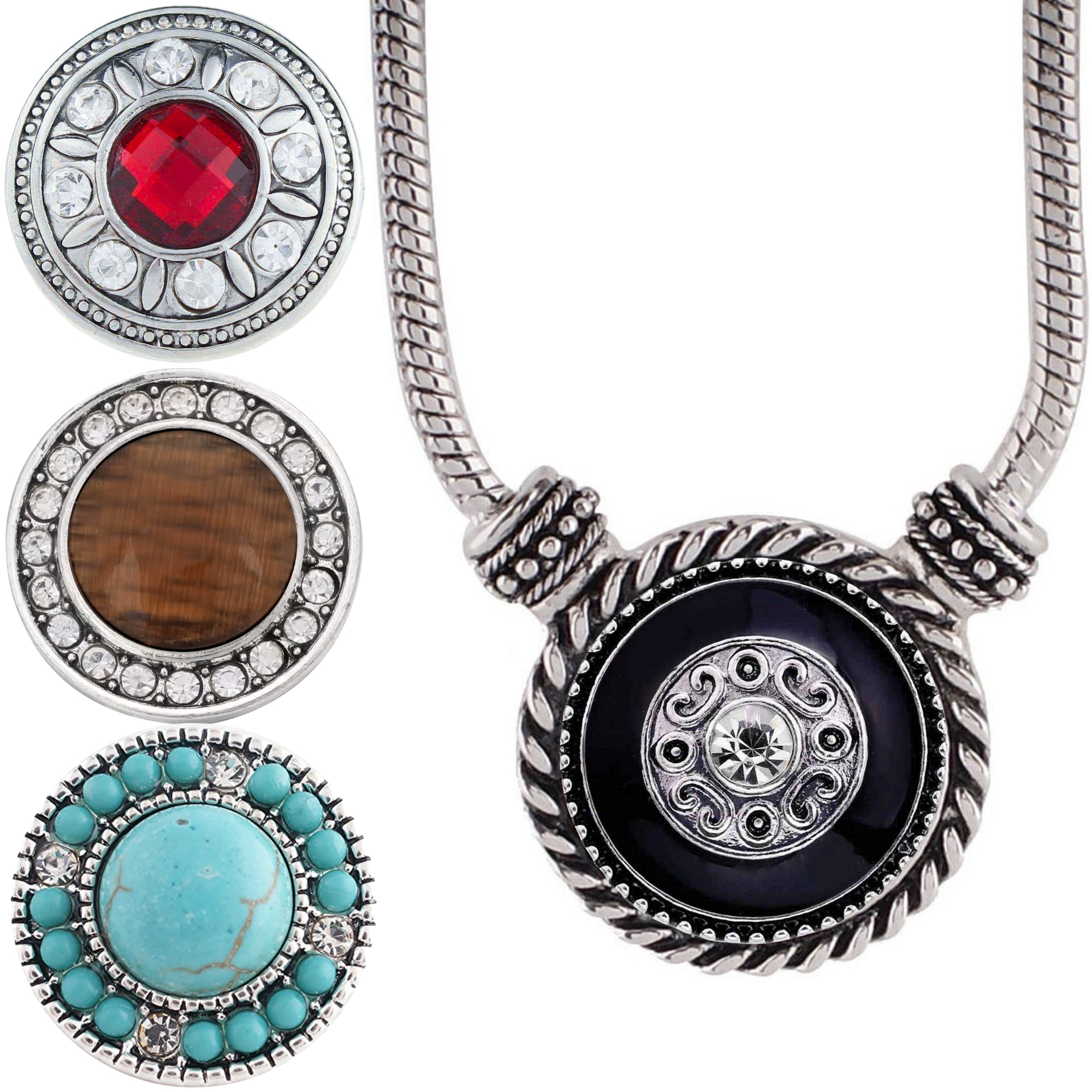Snap Jewelry Set - 4 Snap 18MM Charms, 1 Silver 9 in. Ginger Charm Snap Necklace