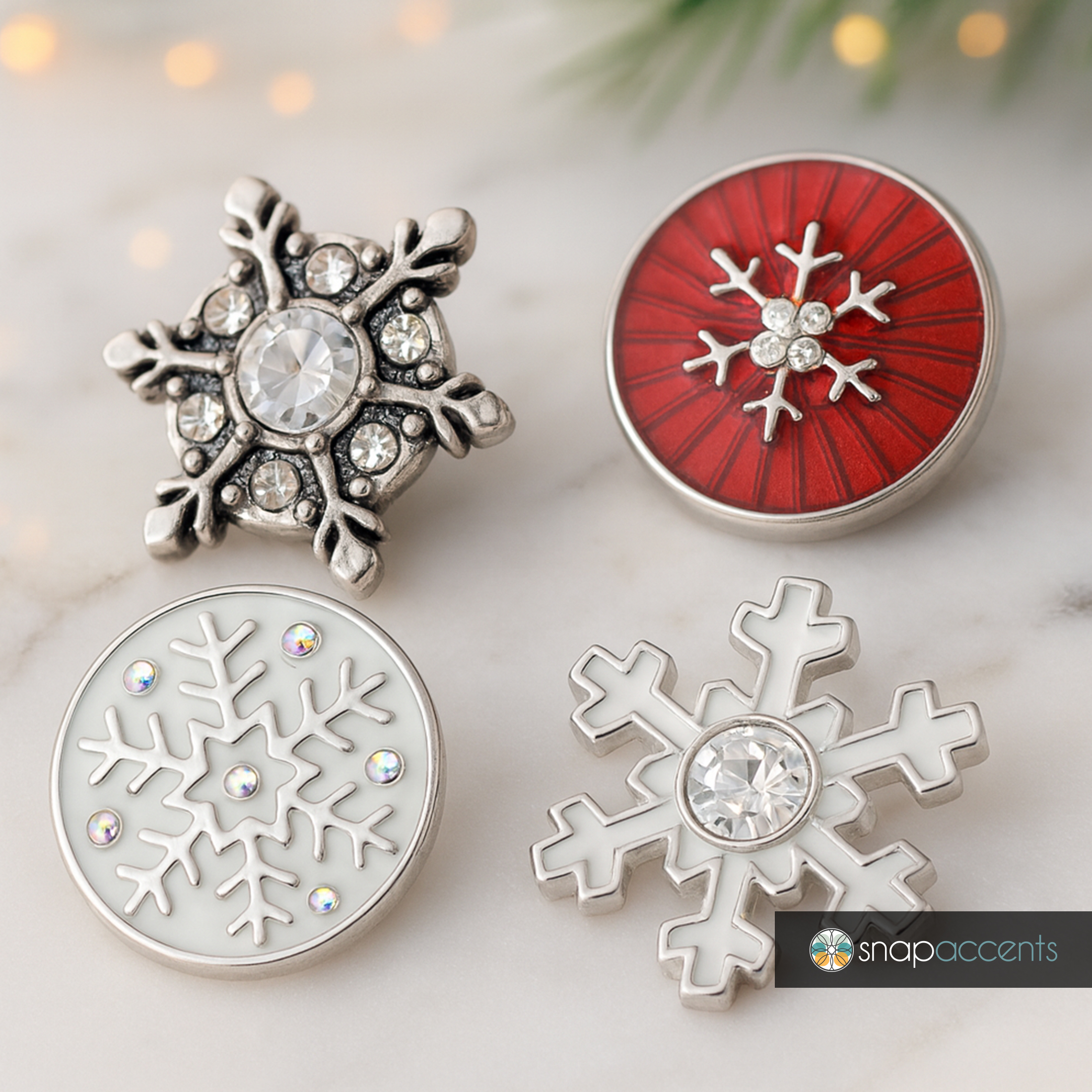 Snowflake Snap Jewelry Ginger Charm 18MM 20MM Christmas Holiday Winter Button