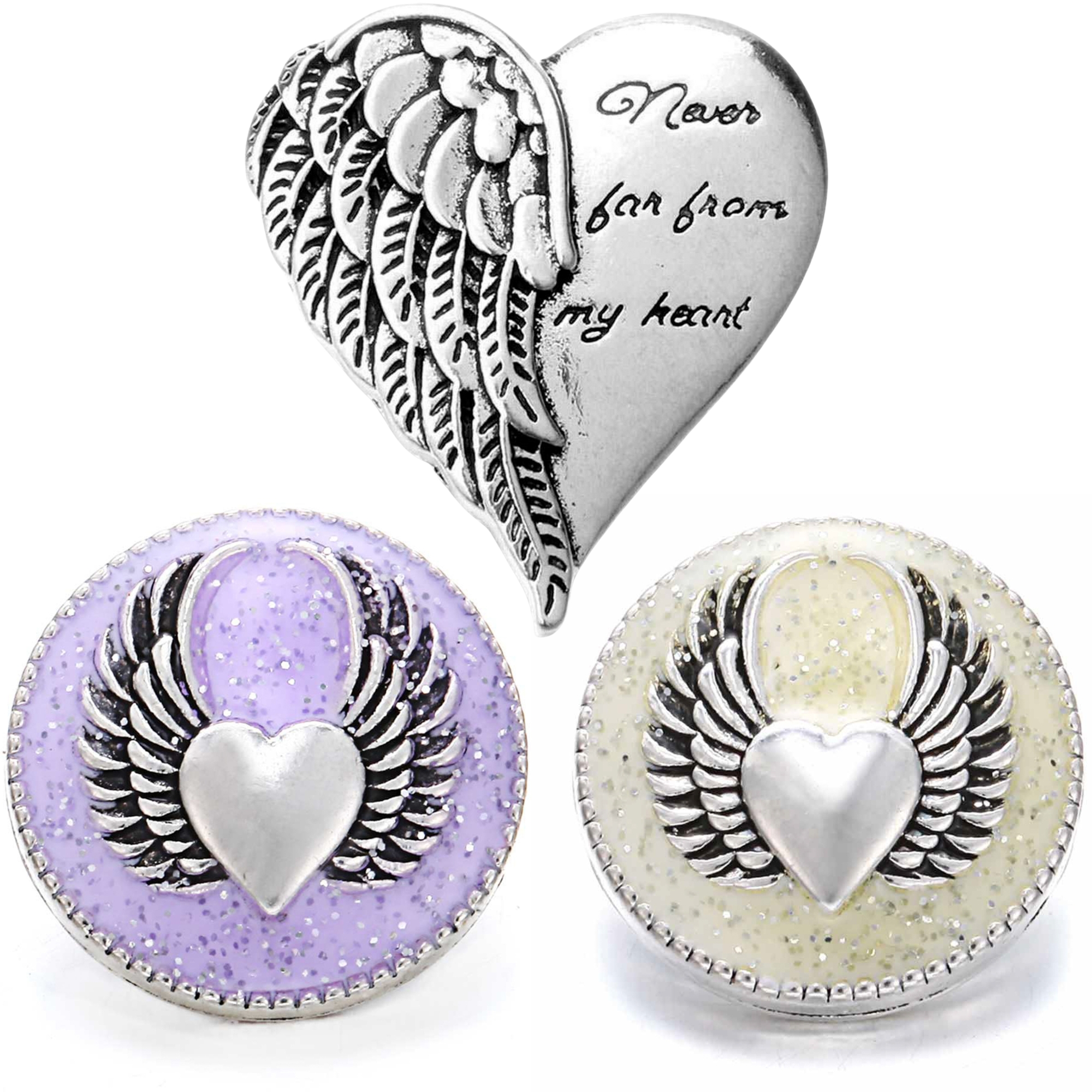 Wing Heart Snap Jewelry Ginger Charm 18MM Guardian Angel Memorial Snap Button