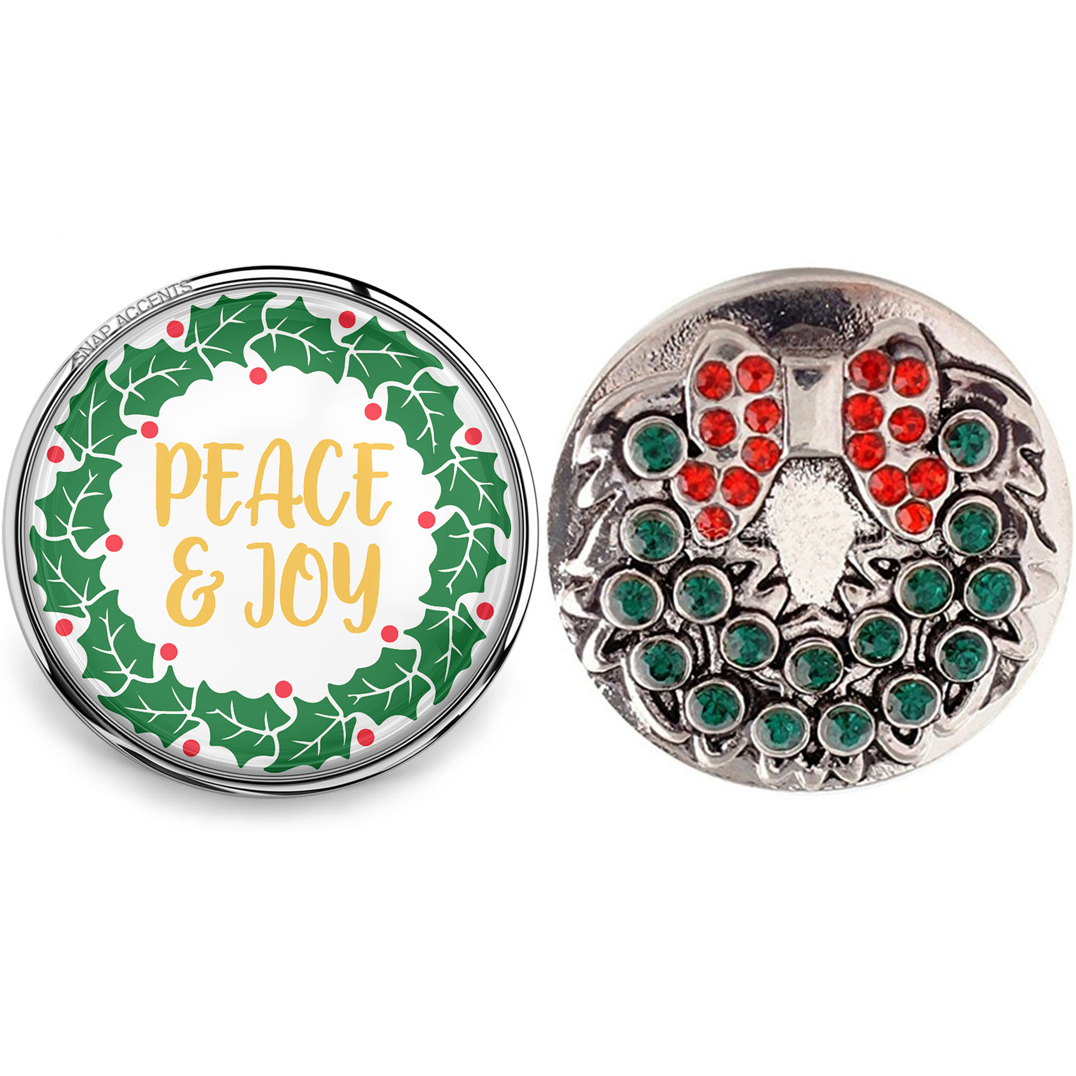 Snap Jewelry Christmas Ginger Charm 18MM Wreath Peace Joy Holiday Snap Button